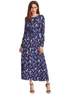 Shein Navy Blossom Print Buttoned Front Dress