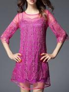 Shein Hot Pink Disc Flowers Gauze Beading Dress