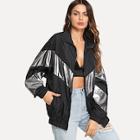 Shein Metallic Panel Insert Drop Shoulder Jacket