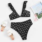 Shein Plus V-plunge Ruffle Polka Dot Bikini Set