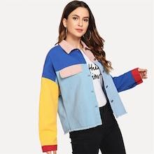 Shein Button & Pocket Front Color Block Jacket