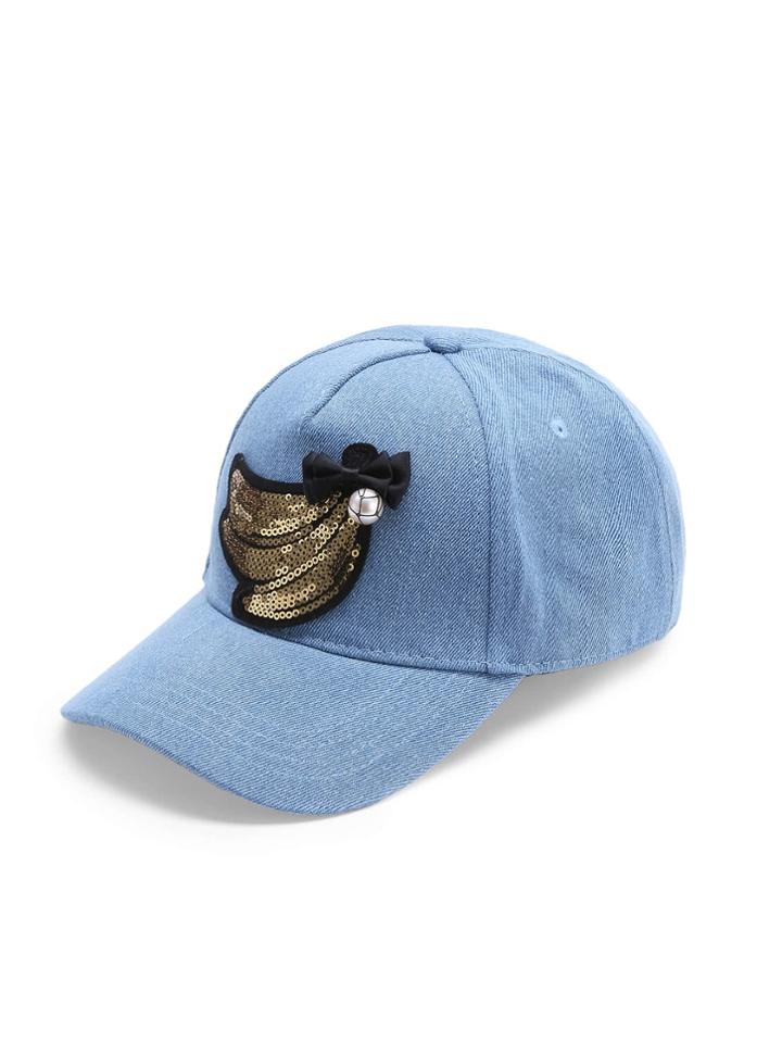 Shein Sequin Banana Denim Baseball Cap With Bow