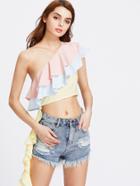 Shein One Shoulder Layered Exaggerated Frill Top
