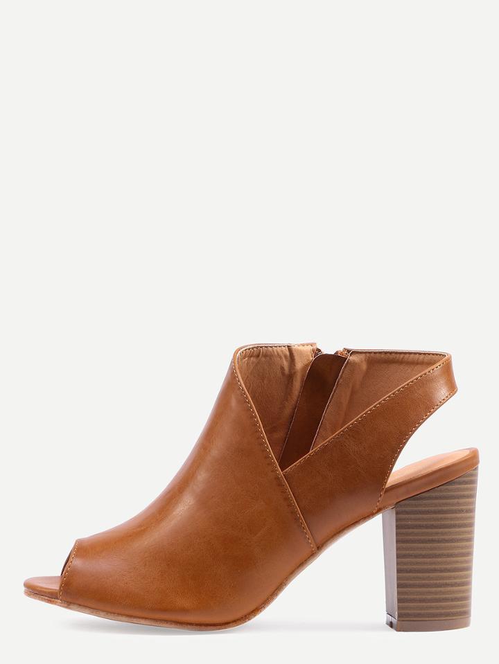 Shein Asymmetric Cut High Vamp Stacked Heel Sandals - Camel