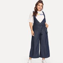 Shein Plus Tie Waist Denim Overalls