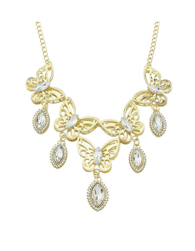 Shein White Stone Butterfly Necklace