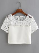 Shein White Lace Crochet Crop T-shirt