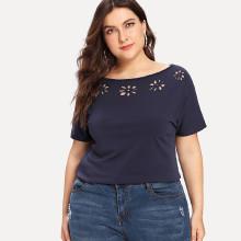 Shein Plus Hollow Out Solid Blouse