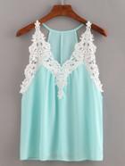 Shein Lace Insert Sleeveless Light Blue Chiffon Top