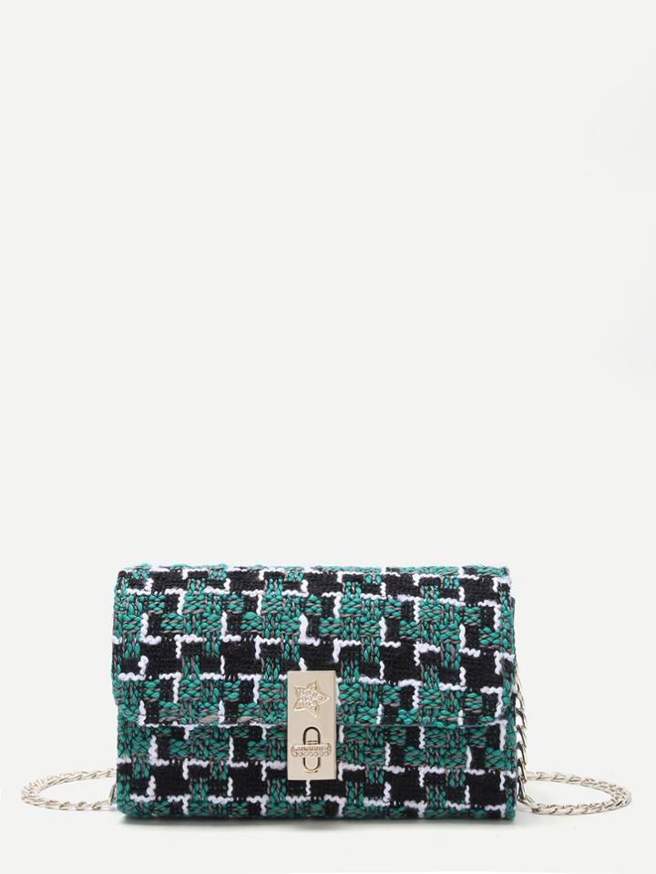 Shein Green Plaid Twistlock Closure Boxy Chain Bag