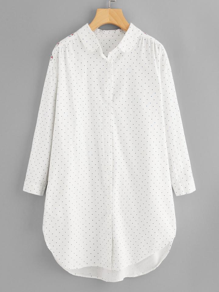 Shein Dot Print Dolphin Hem Shirt Dress