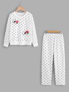 Shein Embroidered Spot Pullover And Pants Pajama Set