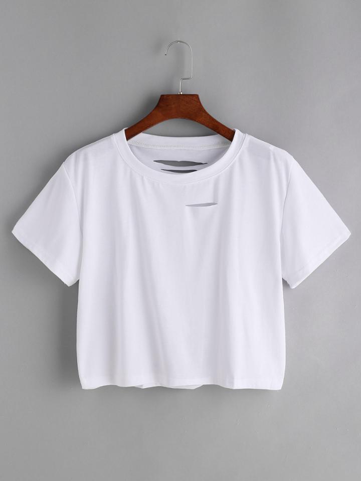 Shein Distressed Crop Tee