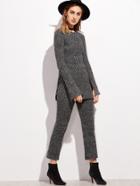 Shein Dark Grey Slit Side Ribbed Sweater With Pants