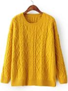 Shein Yellow Diamond Patterned Cable Knit Sweater