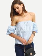 Shein Blue White Striped Off The Shoulder Blouse