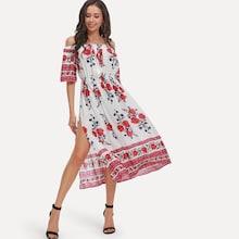 Shein Off Shoulder Floral Print Split Dress