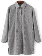 Shein Black Vertical Striped Letter Print Back Split Side Long Blouse