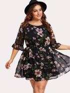 Shein Trumpet Sleeve Floral Dress