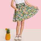 Shein Girls Pineapple Print Tie Waist Button Up Skirt
