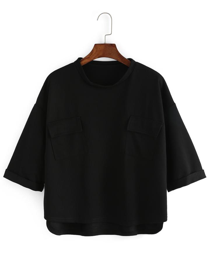 Shein Dip Hem Pockets Loose T-shirt