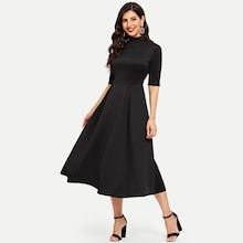Shein Mock-neck Pleated Solid Dress
