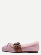 Shein Pink Faux Leather Buckle Strap Knotted Fur Lined  Ballet Shoes