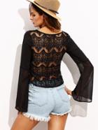 Shein Black Lace Back Bell Sleeve Top