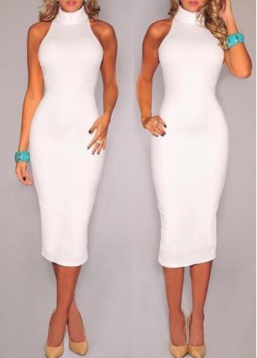 Rosewe Sleeveless High Neck White Sheath Dress
