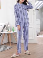Shein Striped Asymmetric Hem Shirt & Pants Pj Set