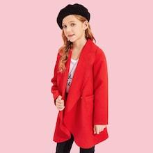 Shein Girls Pocket Front Shawl Collar Solid Jacket