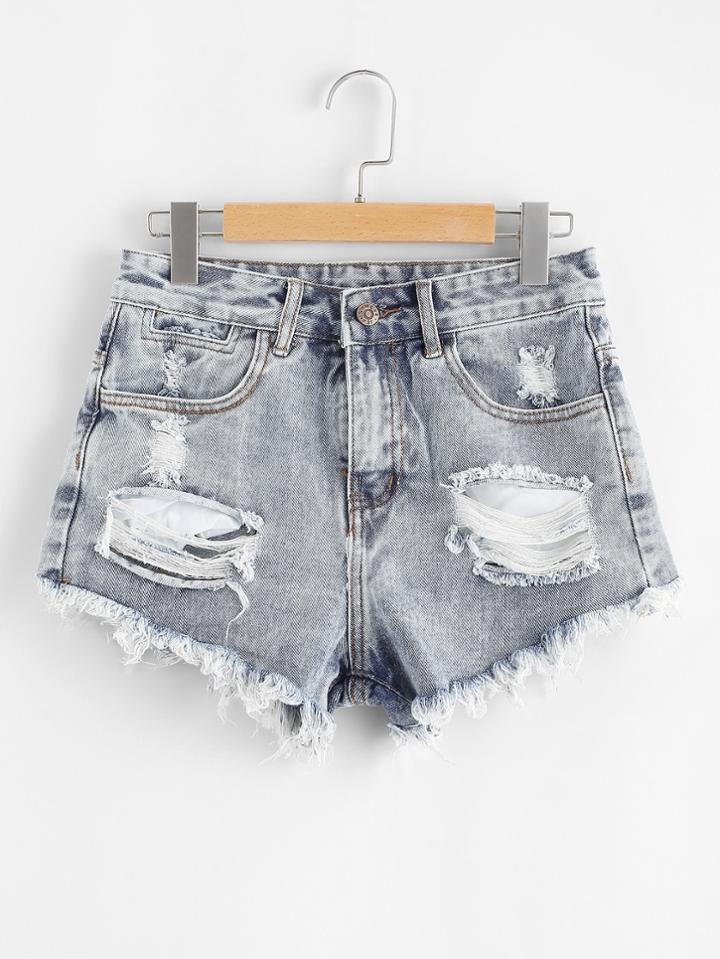 Shein Raw Hem Ripped Denim Shorts