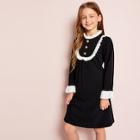 Shein Girls Button Front Frill Trim Tunic Dress