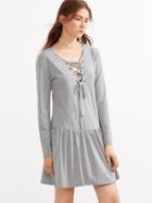 Shein Grey Eyelet Lace Up Drop Waist Dress
