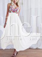 Shein Beige Spaghetti Strap Floral Embroidered Maxi Dress