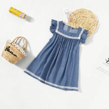 Shein Girls Geo Crotchet Insert Ruffle Smock Dress
