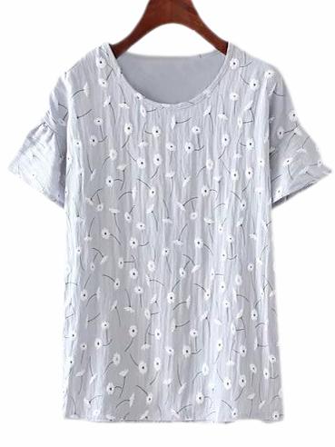 Shein Purple Bell Sleeve Dandelion Print T-shirt