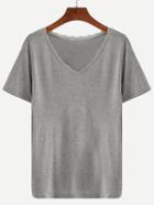 Shein Grey Lace Trimmed T-shirt