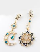 Shein Gemstone Gold Moon Sun Star Earrings