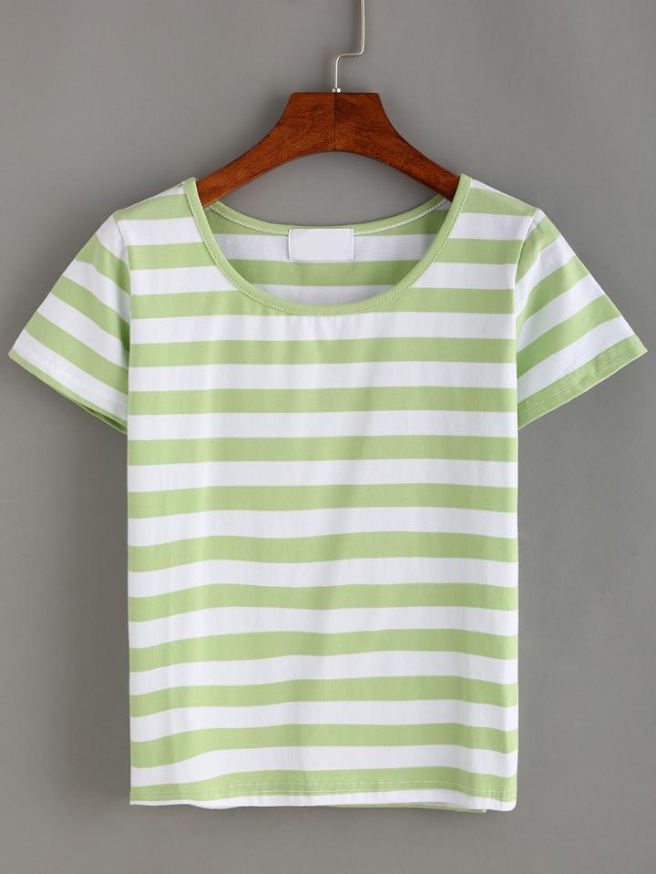 Shein Basic Striped T-shirt - Green