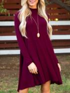 Shein Burgundy Long Sleeve Shift Dress