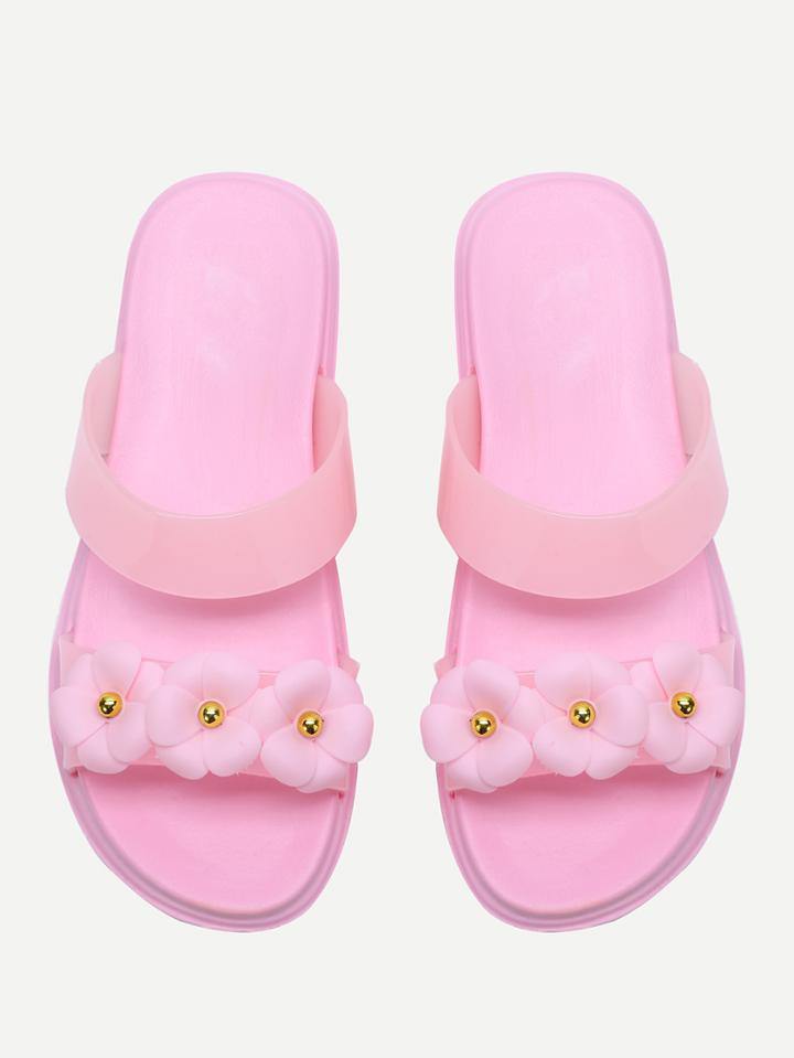 Shein Pink Flower Design Slip On Sandals