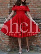 Shein Red Off The Shoulder With Lace Dress