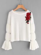Shein Embroidery Applique Bell Sleeve Jumper