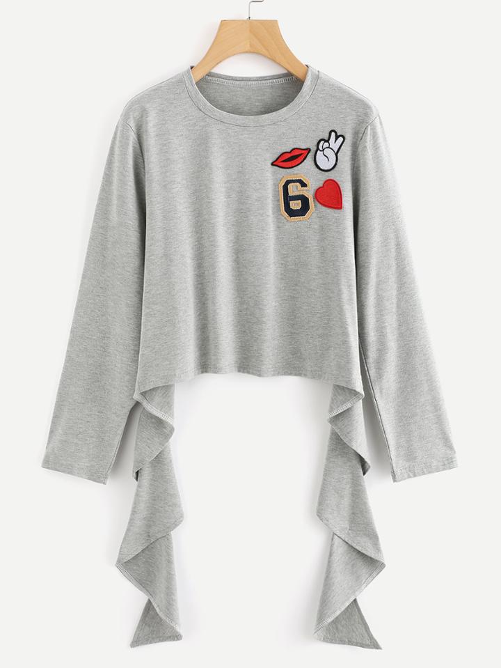 Shein Patch Detail Cut Out Back Tee