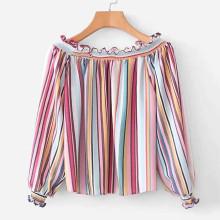 Shein Multi-stripe Frill Trim Blouse
