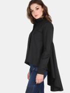 Shein High Low Peplum Button Down Shirt Black