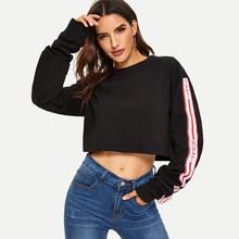 Shein Letter Tape Sleeve Crop Sweatshirt