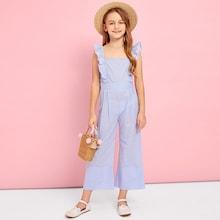 Shein Girls Ruffle Strap Striped Jumpsuit