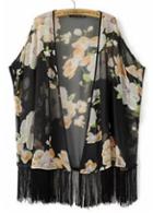 Rosewe Fascinating Tassel Decoration Half Sleeve Print Chiffon Cardigans